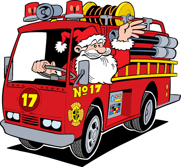 Santa on fire truck clipart