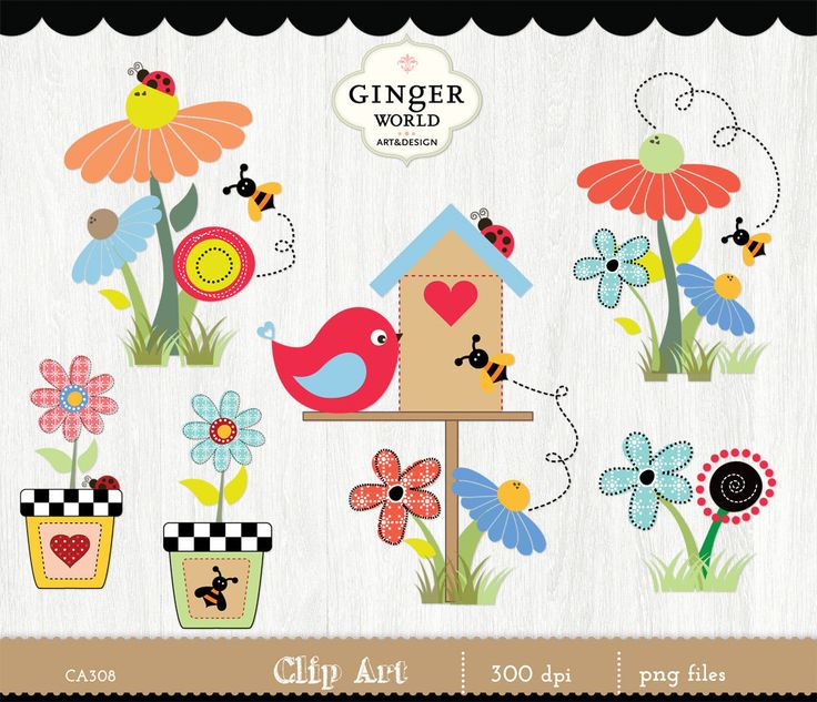 Garden clip art spring garden flower clipart birdhouse country