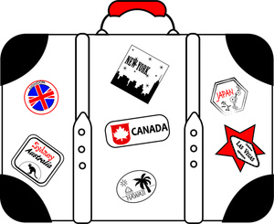 Travel clipart image suitcase with stickers from the many places
