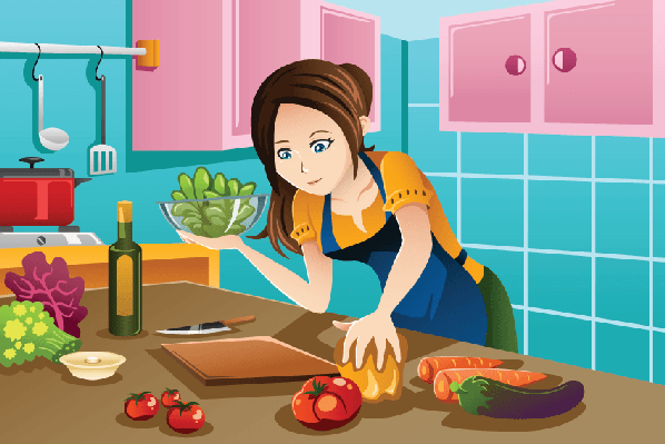 Woman cooking healthy food in the kitchen clipart the arts