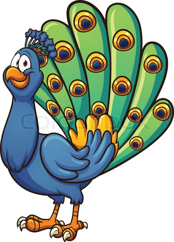 Cartoon peacock vector clip art illustration with simple
