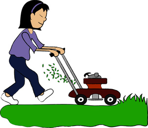 Lawn mower clipart image asian girl or woman using power lawn