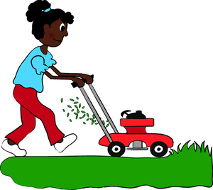 Lawn mower clipart image black woman or girl mowing the lawn