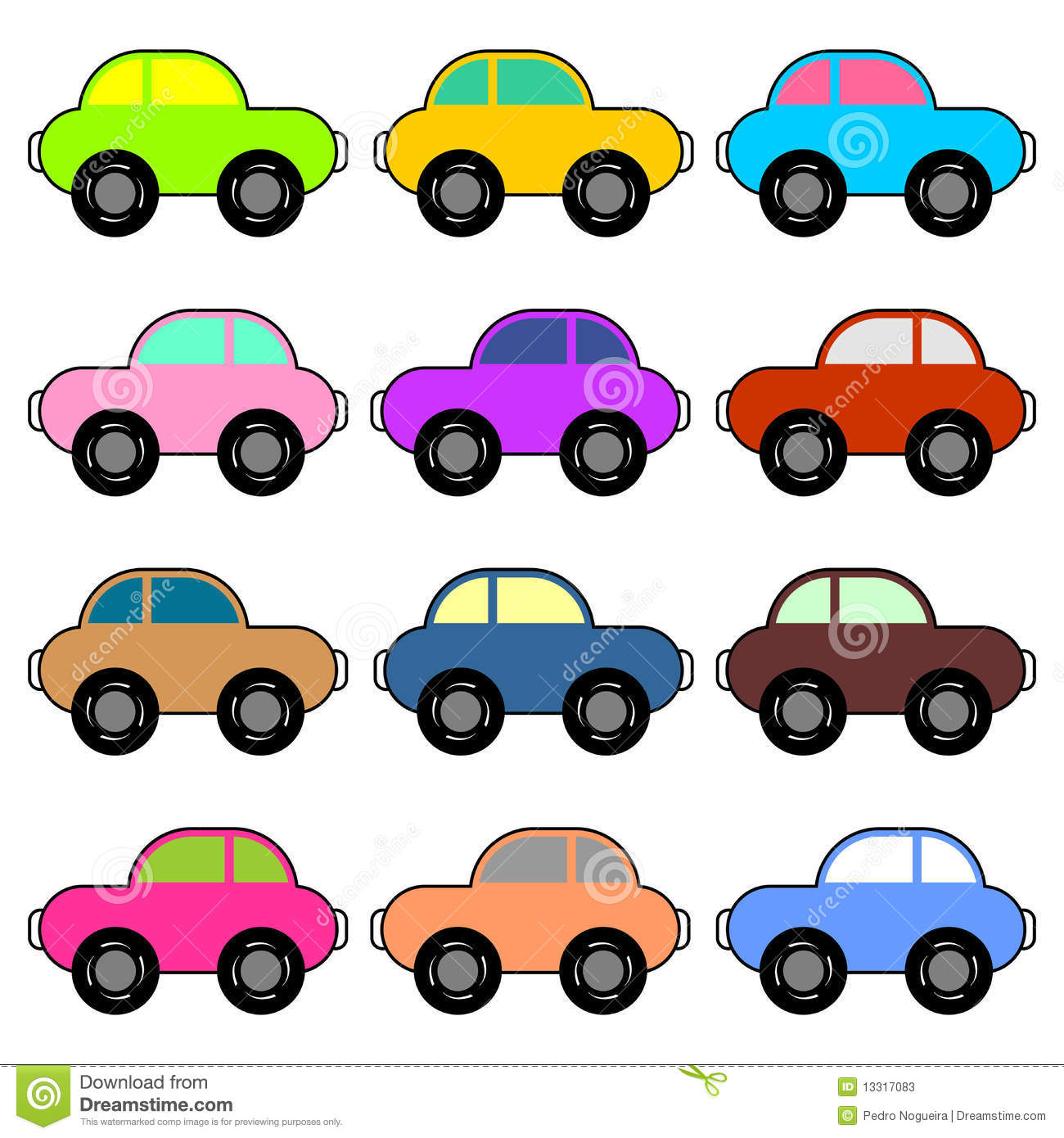 Funny cars with different colors over white background clipart kid