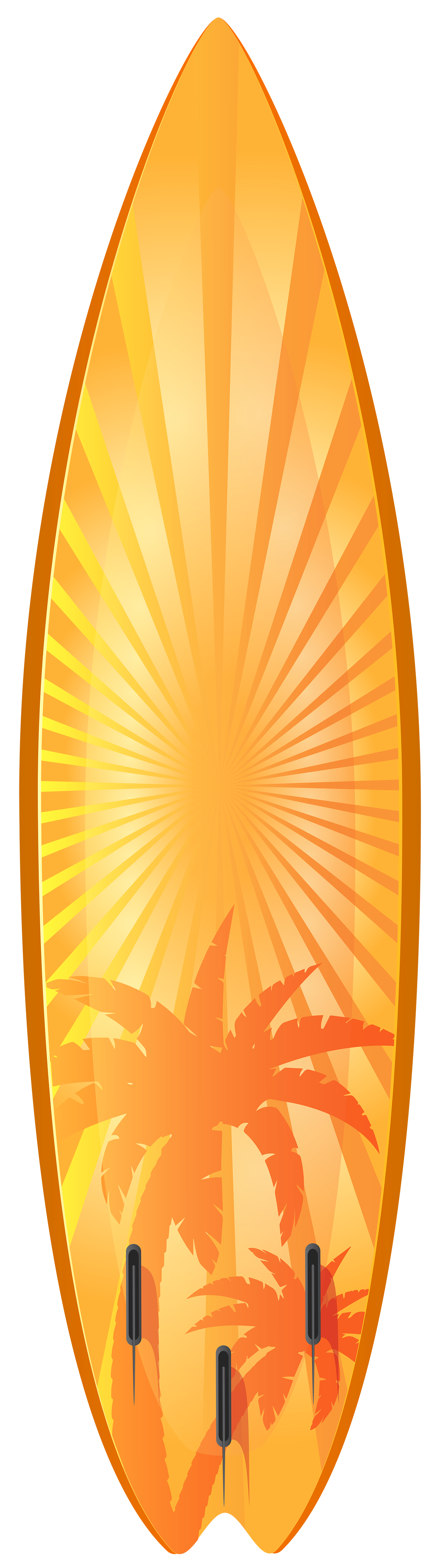 Orange surfboard with palm trees transparent clip art image