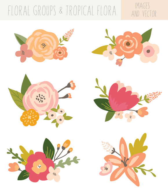 Floral flower bunches clip art tropical and