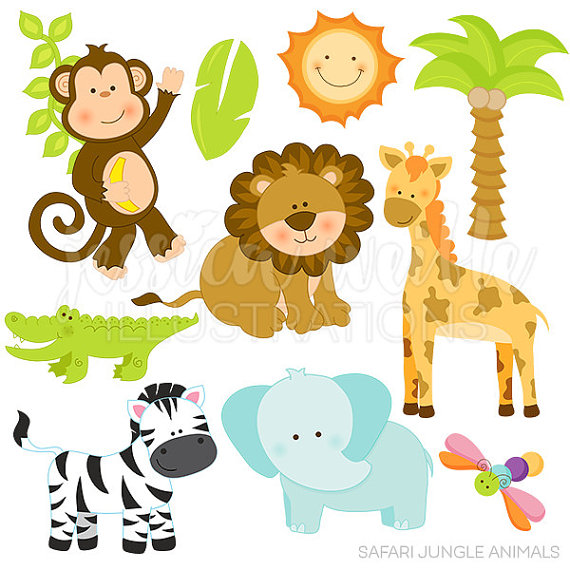 Safari jungle animals cute digital clipart mercial use ok