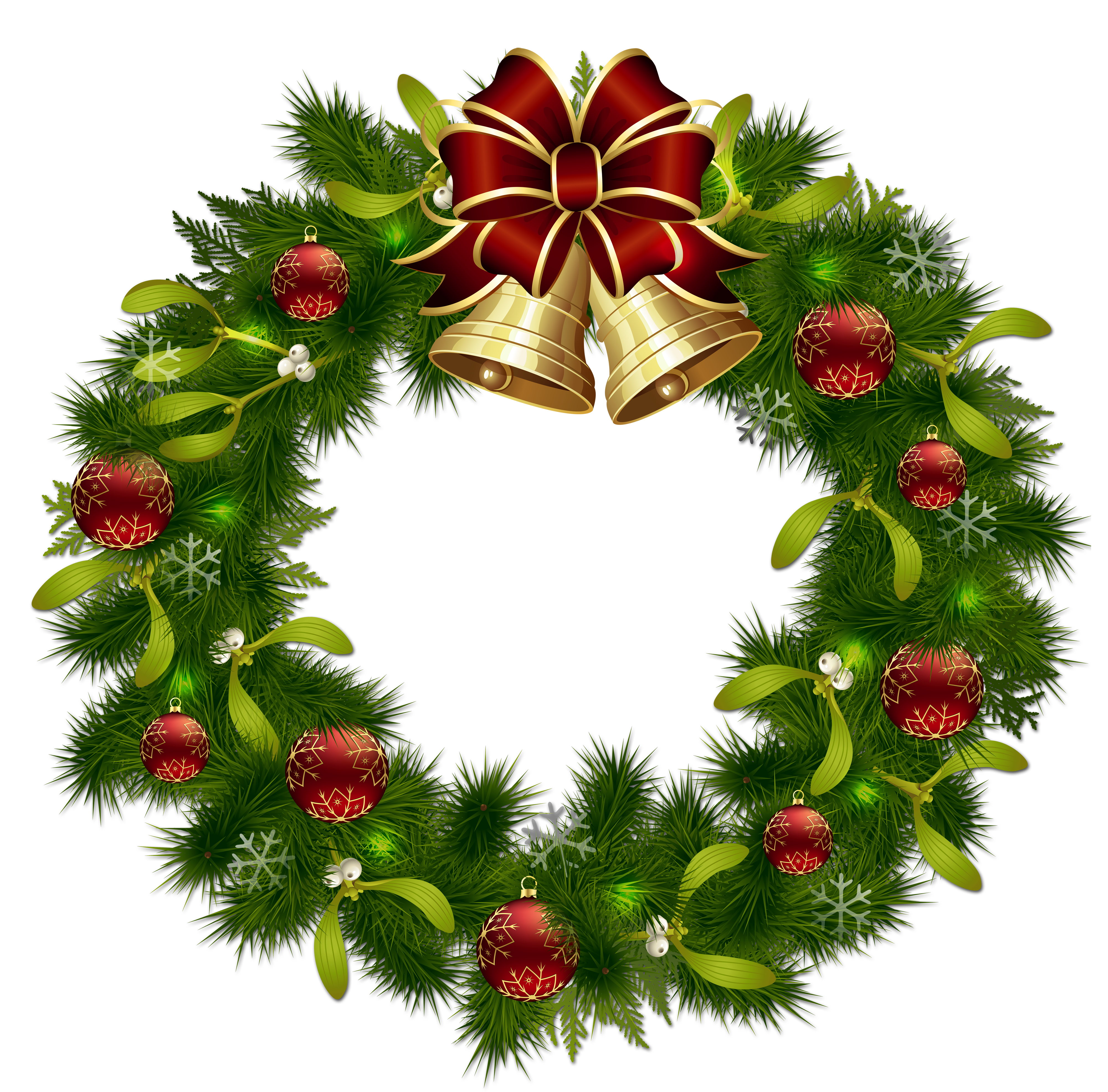 Transparent christmas pinecone wreath with gold bells clipart 4