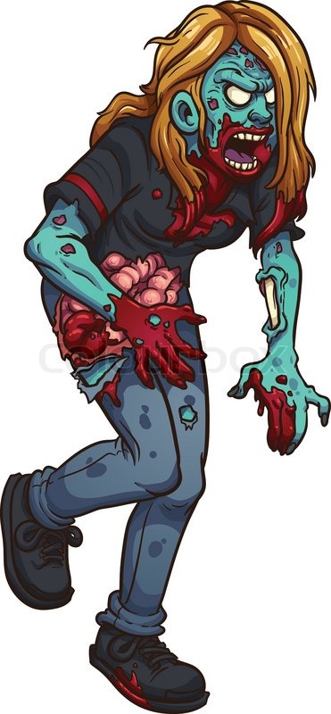 Walking zombie woman vector clip art illustration with simple