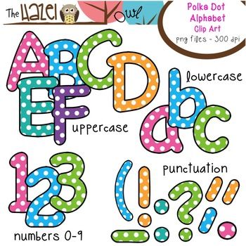Alphabet clip art trendy polka dot print uppercase lowercase