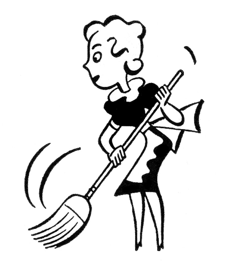 Retro clip art sweeping people cleaning the graphics fairy 4