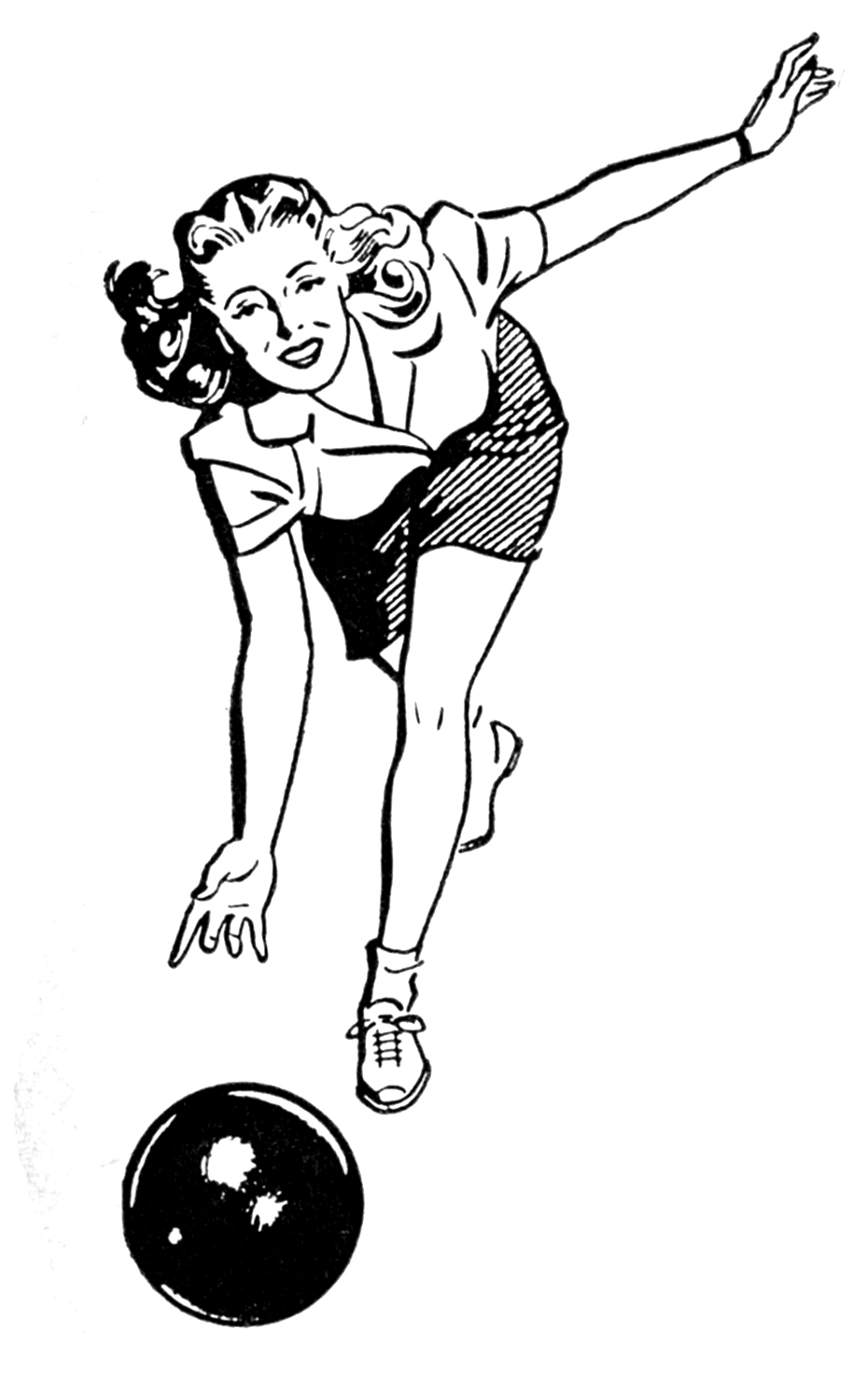 Retro clip art woman and man bowling the graphics fairy 2