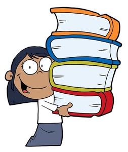 Book clipart image girl carrying stack of books