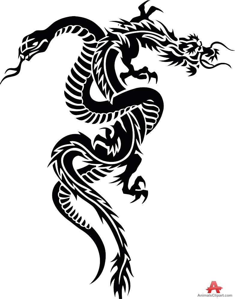 Snake and dragon tribal tattoo clipart design free