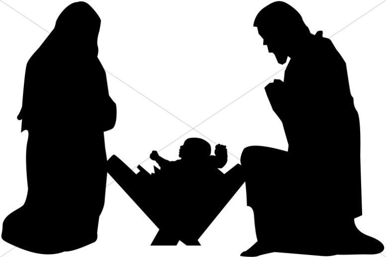 Mary joseph and baby jesus silhouette nativity clipart