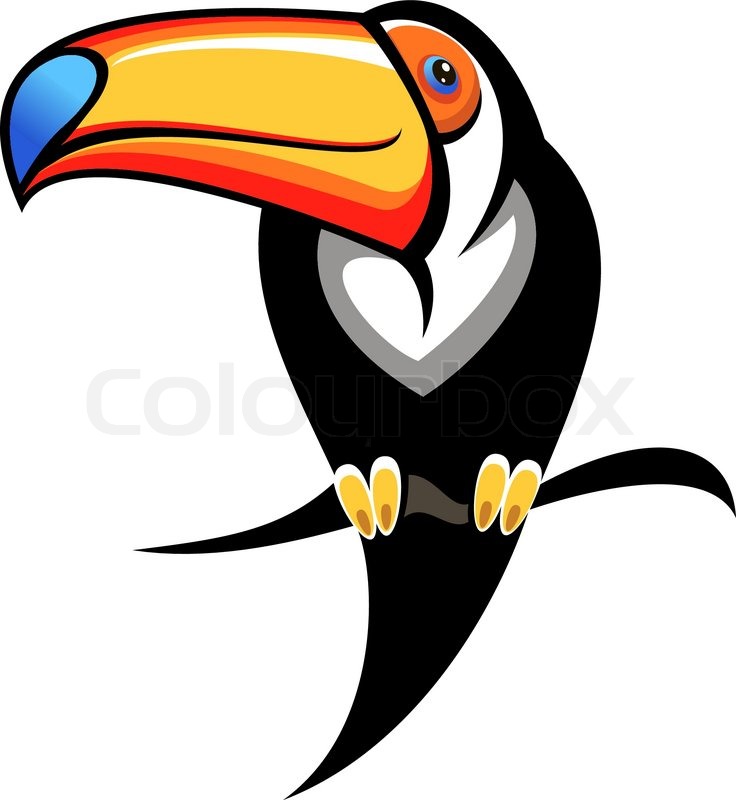 Cartoon toucan cartoon black toucan with a large colourful multicoloured beak