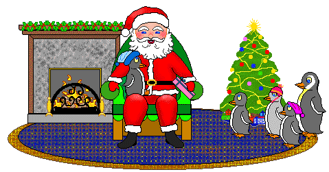 Christmas clip art santa sitting by a fireplace listening to