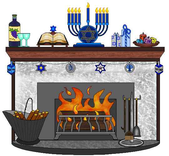 Fireplace clip art hanukkah decorated menorah and ts