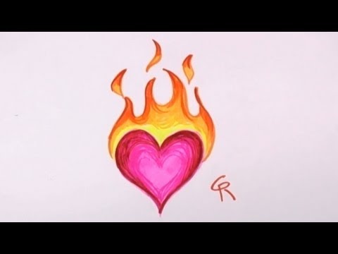 Heart with flames easy to draw flaming heart design cc youtube clip art