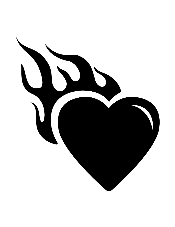 Heart with flames silhouette cliparts