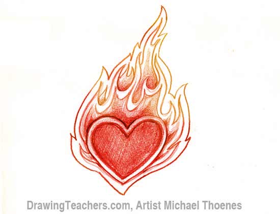 How to draw a heart with flames cliparts