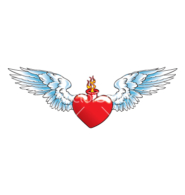 Winged heart with flames vector by peabug image clipart