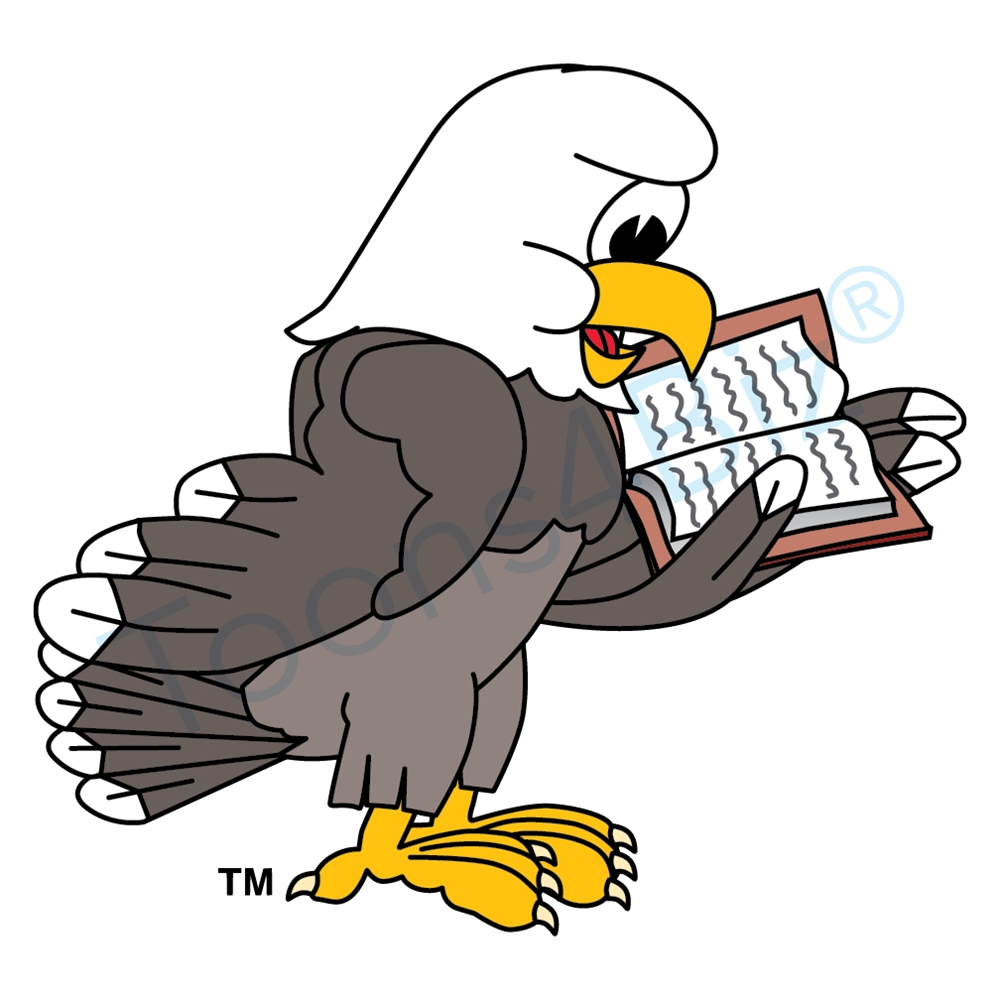 Bald eagle mascot reading book clip art