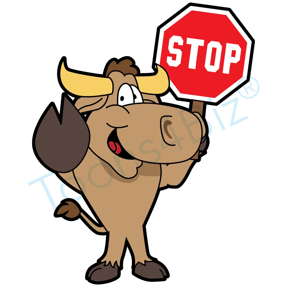 Bull mascot clip art holding a stop sign