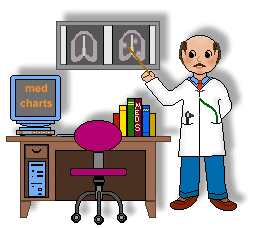 People clip art doctor standing by desk looking at xrays
