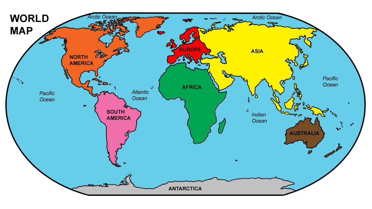 Clip art world map oceans color labeled abcteach inside