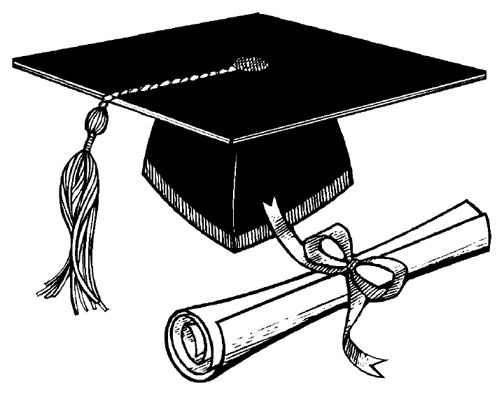 Graduation hat graduation cap and diploma clipart black white