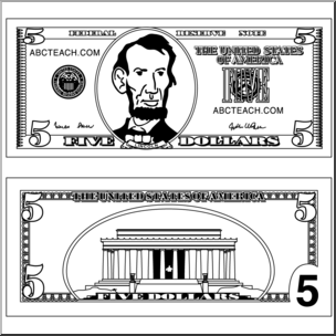 Clip art five dollar bill outline  png