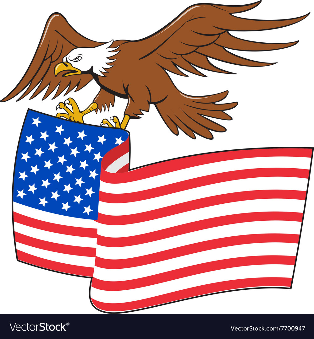 cartoon american flag American bald eagle carrying usa flag cartoon vector image jpg