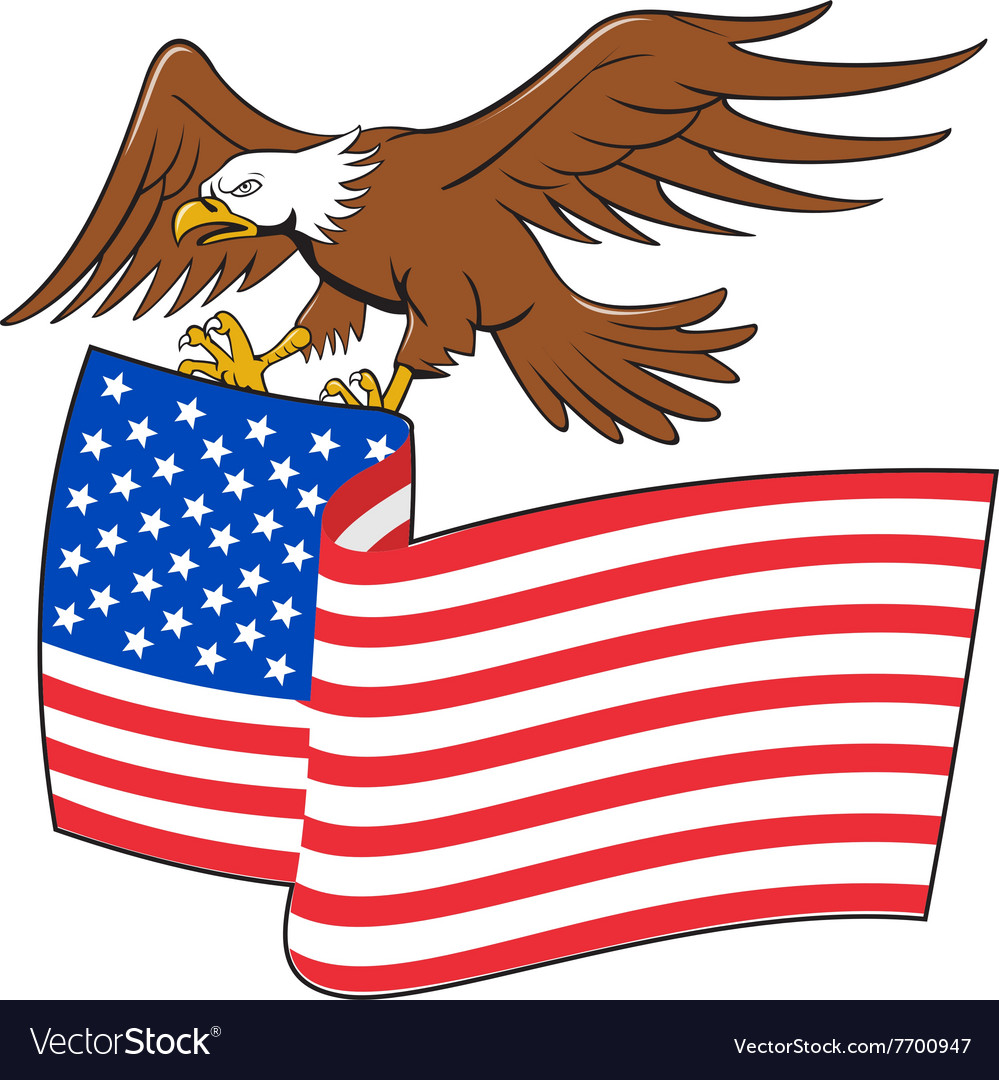 cartoon american flag American bald eagle carrying usa flag cartoon