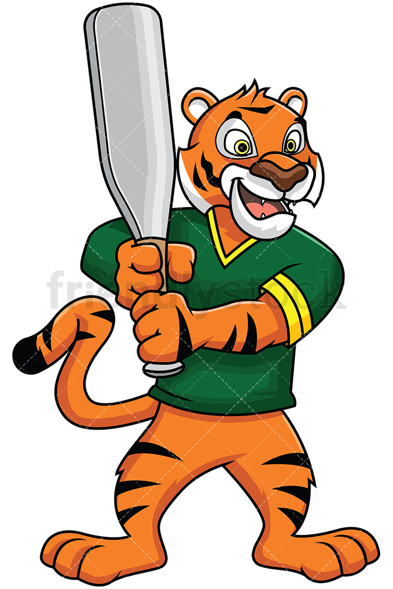 cartoon baseball bat Bengal tiger mascot holding baseball bat vector cartoon clipart jpg