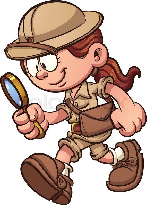 cartoon girl Cartoon safari girl looking through a magnifying glass vector jpg