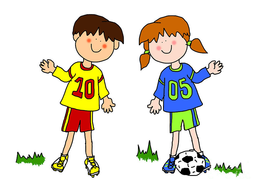 cartoon girl Boy and girl cartoon soccer player digital art by sylvie bouchard jpg