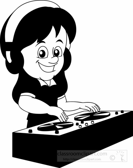 cartoon girl Music clipart cartoon dj girl playing music black white outline jpg