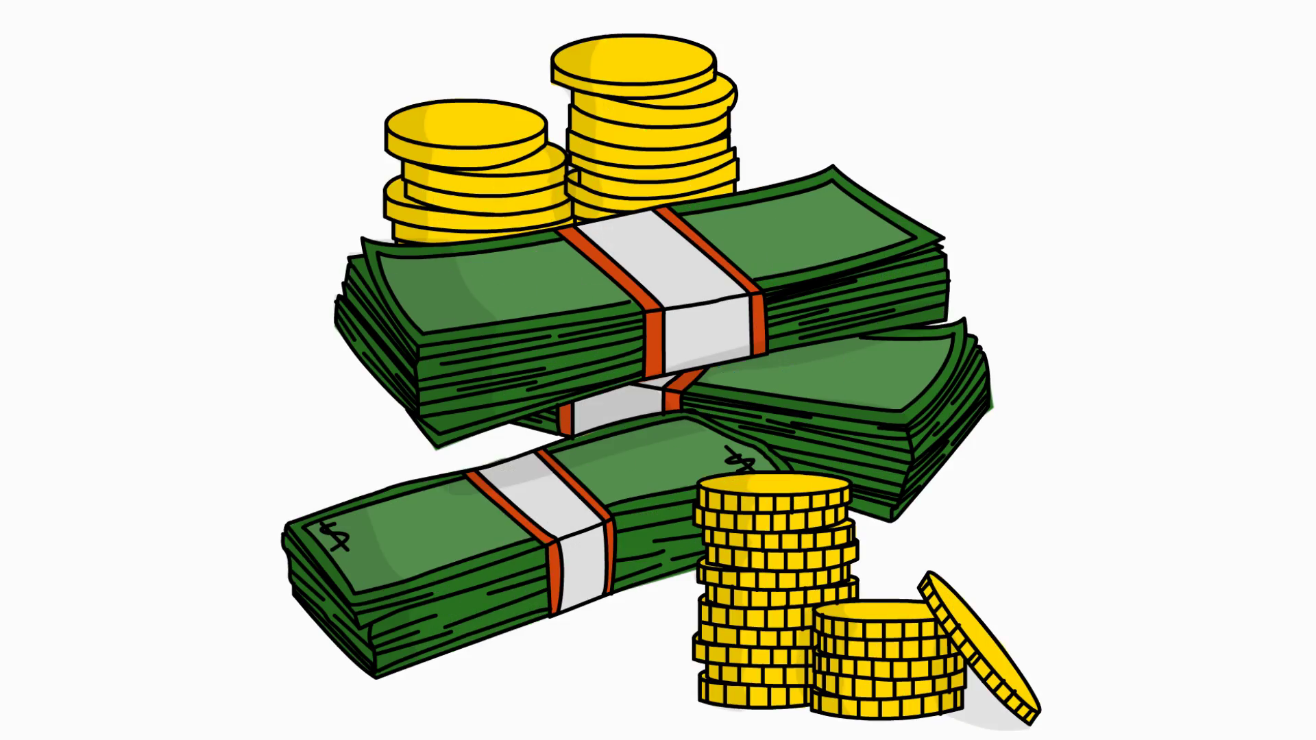 Cartoon Money Stacks Of Money With Coins Cartoon Illustration Hand