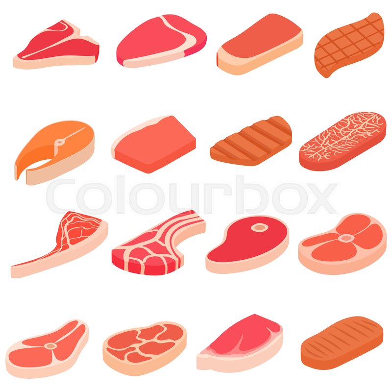 cartoon steak Steak icons set in cartoon style meat collection vector jpg