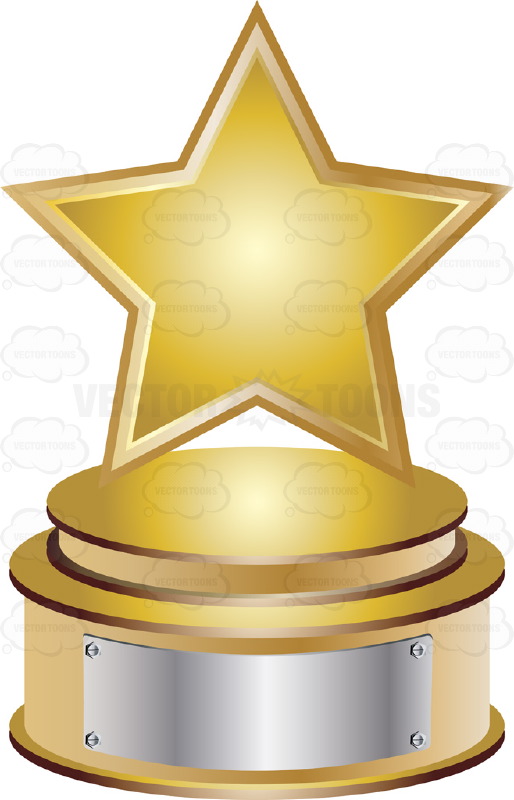 cartoon trophy Gold star trophy on metal base with blank silver inscription jpg