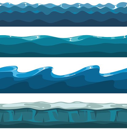 cartoon waves Cartoon ocean sea water waves vector seamless patterns stock jpg
