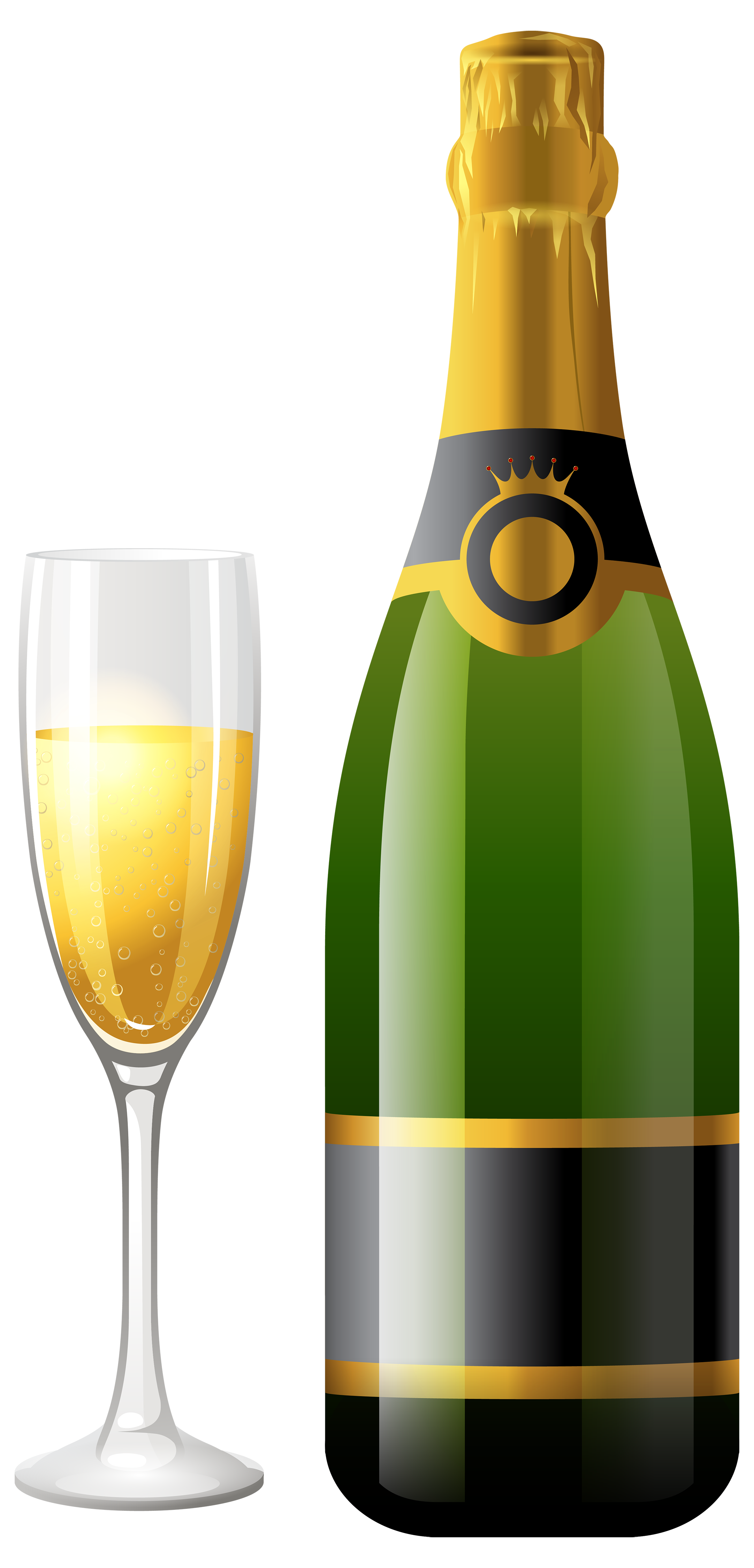 Champagne bottle with glass clipart web png