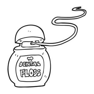 Freehand drawn black and white cartoon dental floss free jpg
