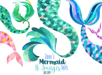 Watercolor mermaid tails clipart by digitalartsi tpt jpg