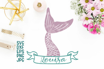 Fish mermaid tail ribbon frame for name svg cutting file clipart iron jpg