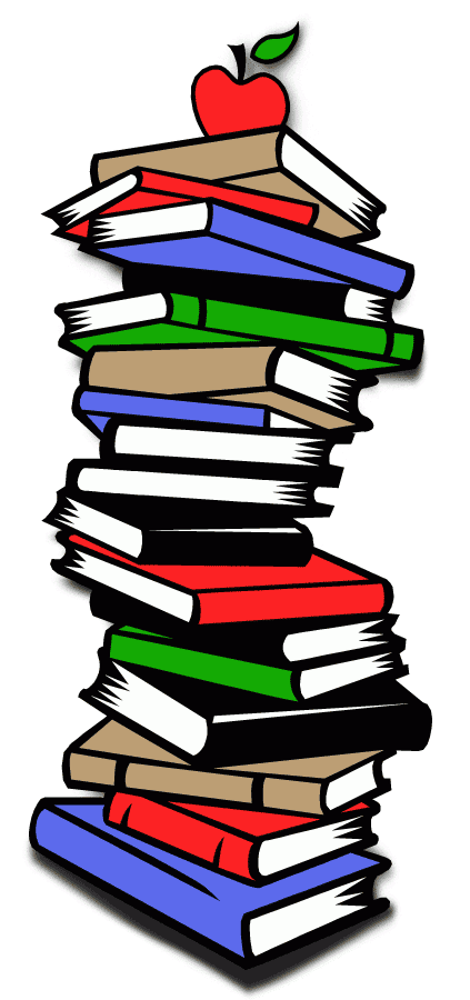 stacks of books with school supplies