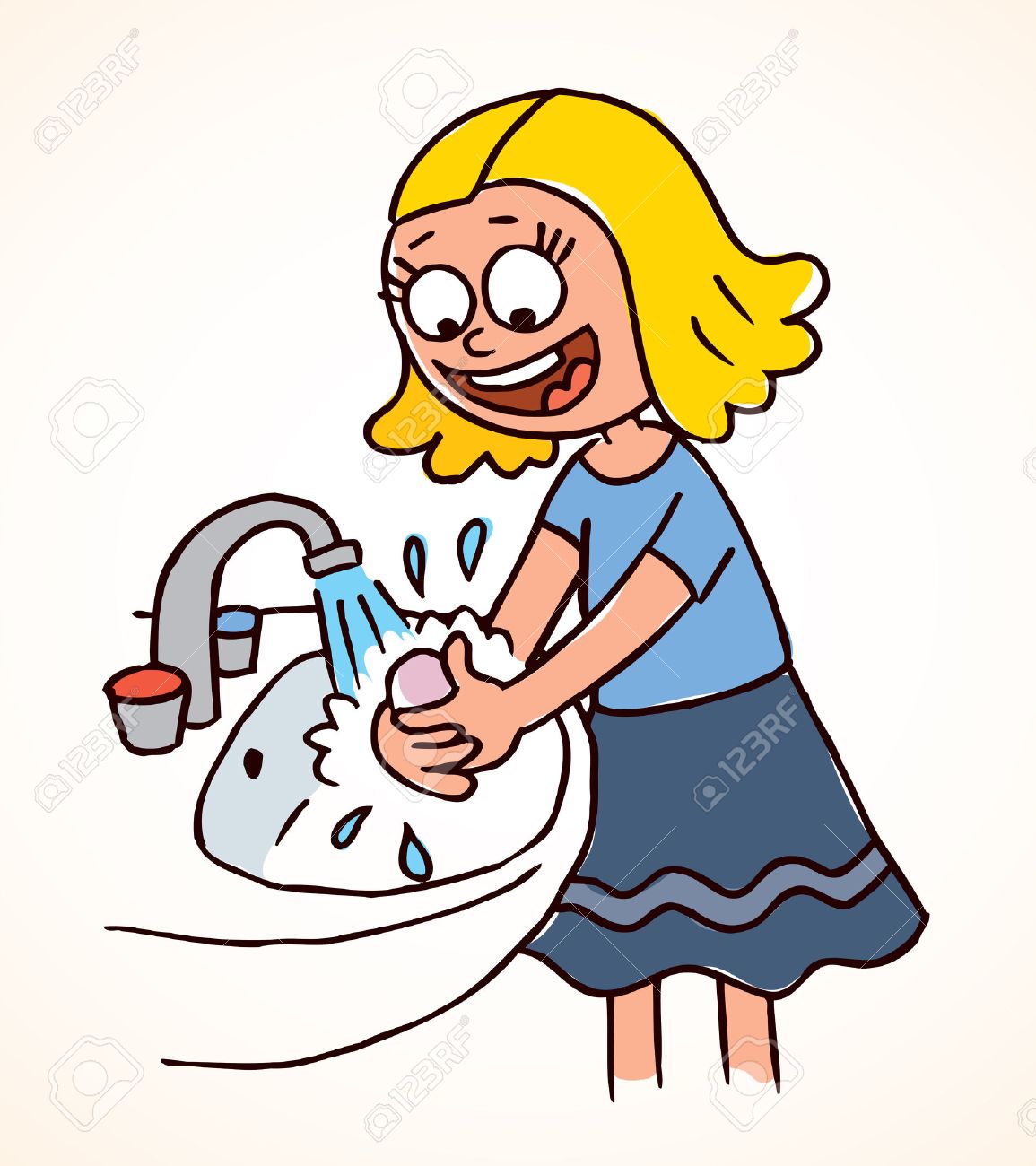 Little girl washing hands hand clip art jpg