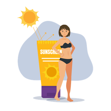 Best woman taking care of skin by applying sunscreen clipart transparent