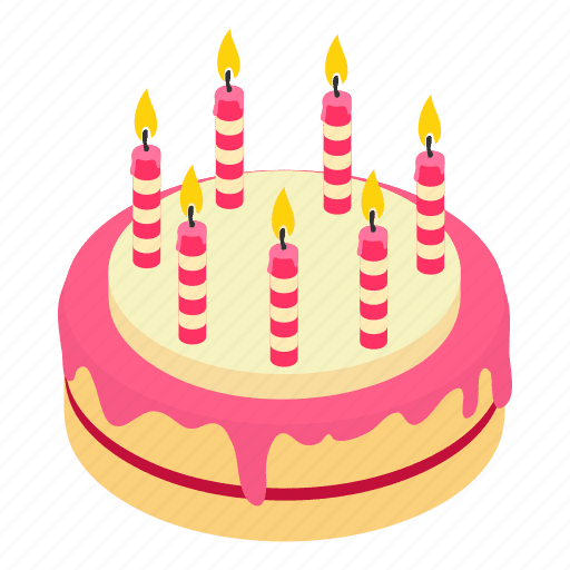 Birthday party cake candle celebration isometric object clipart logo